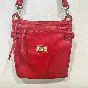 Vera Pelle Avorio RED Crossbody Bag Elephant Charm Genuine Leather ITALY